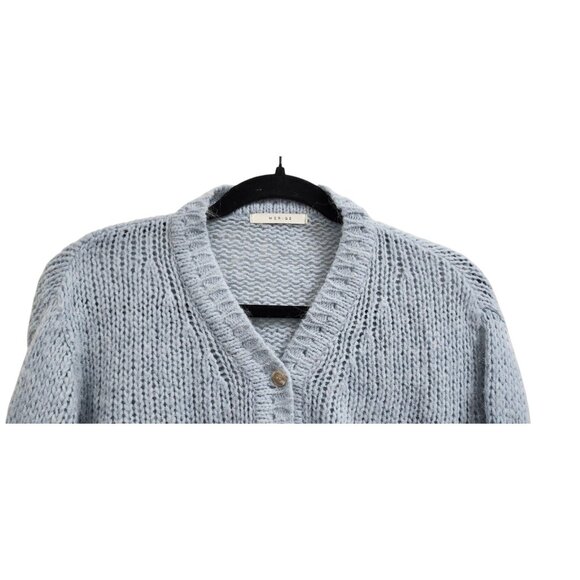 Merge Blue Ribbed Knit Button Front Cardigan Women’s V-Neck Long Sleeve Sweater - Picture 3 of 9